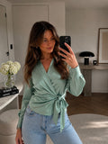 Satijnen look blouse - groen