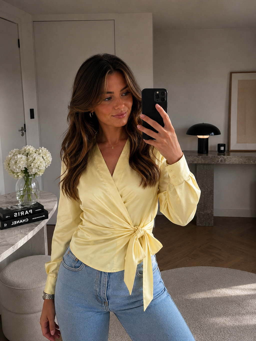 Satijnen look blouse - geel